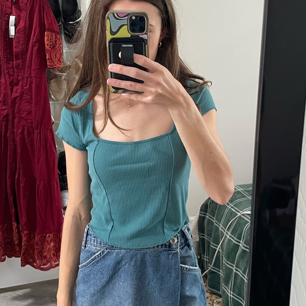 Urban Outiftters Crop Top Square Neck Tee Teal